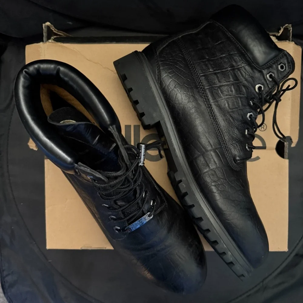 Pelle Pelle‎ Men's Black Alligator Embossed Combat Lug Boots Sz 13